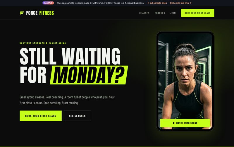 FORGE Fitness sample website on desktop