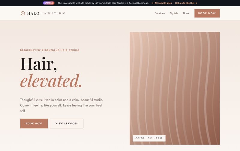Halo Hair Studio sample website on desktop