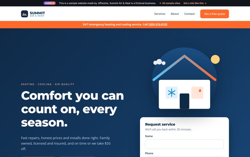 Summit Air & Heat sample website on desktop