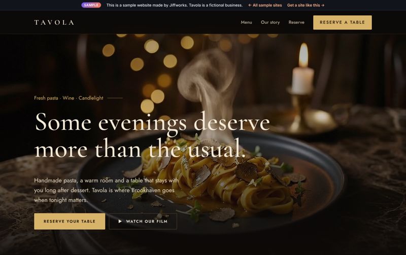 Tavola sample website on desktop